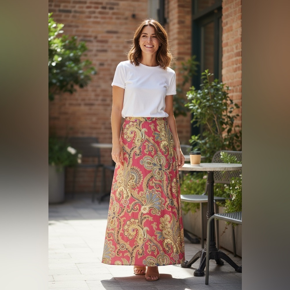 3/$30☀️ Jones New York Country Vintage Silk Red Paisley Maxi Skirt